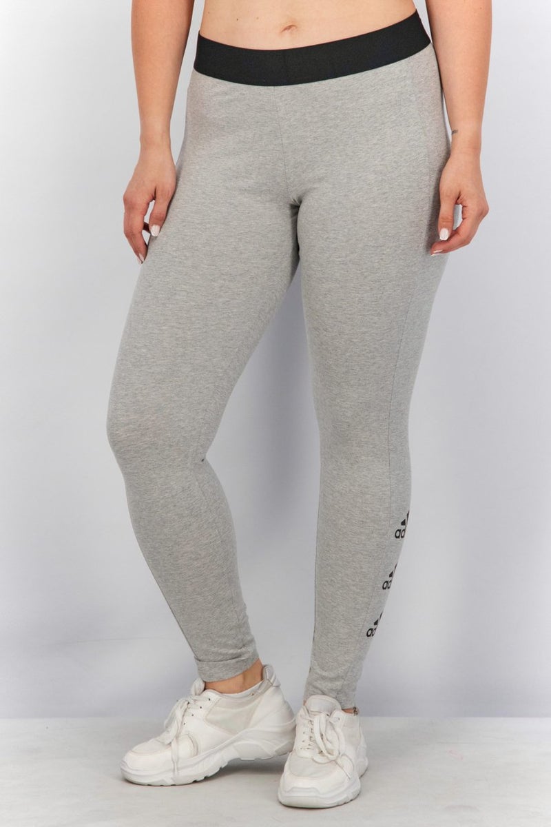 Adidas Women Sport Fit  Brand Logo Stacked Tight, Grey - Image 1