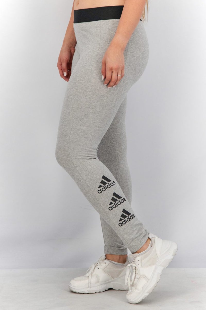 Adidas Women Sport Fit  Brand Logo Stacked Tight, Grey - Image 4
