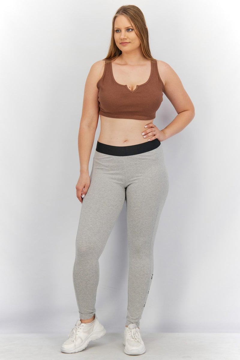 Adidas Women Sport Fit  Brand Logo Stacked Tight, Grey - Image 3