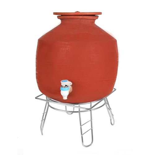 Zepdos Water Matka Stand with Dispenser Tray | Heavy Duty Iron Water Pot Stand for Earthen Clay Pot | Stainless Steel Rack for Matka, Water Pot Stand for Kitchen (Round) - Image 1