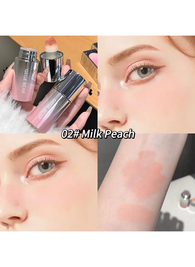 Gege Bear Water Velvet Blush | Built-In Applicator Brush | Long-Wearing Formula | Pink Coral Cheek Stain | Liquid Cheek Tint | Soft Girl Makeup Essential | Easy Blend Technology | Natural Flush Effect | Easy Blend Technology | Buildable Coverage | Kawaii Beauty Products for Women (02# Milk Peach, 7g) - Image 2