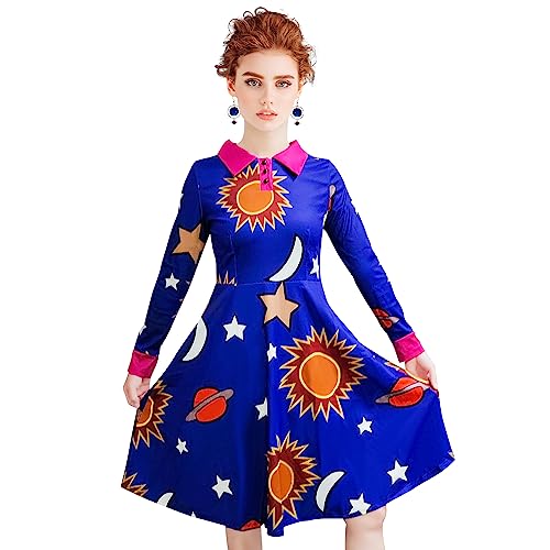 ATAMET Halloween Women's Planets Stars Moon Solar System Dress Cosplay Costume A-Line Dress - Image 5
