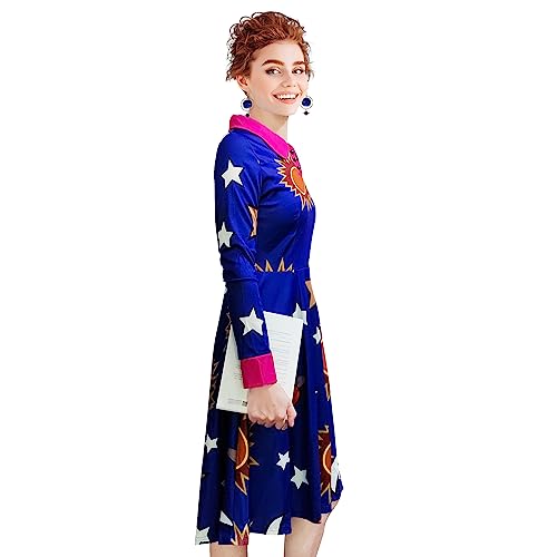 ATAMET Halloween Women's Planets Stars Moon Solar System Dress Cosplay Costume A-Line Dress - Image 2