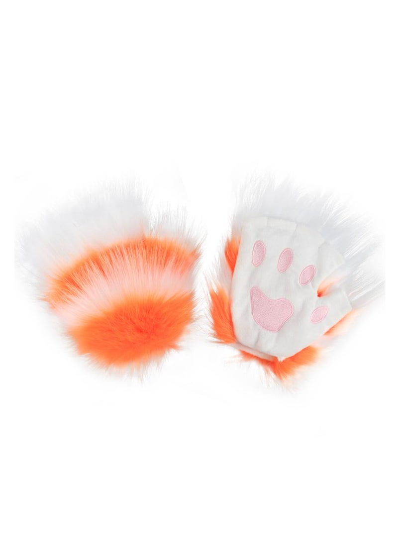 Generic - Orange Faux Fur Cat Ears & Wolf Fox Tail Set for Cosplay, Anime Parties - Cute Hair Clip Headdress - Image 1