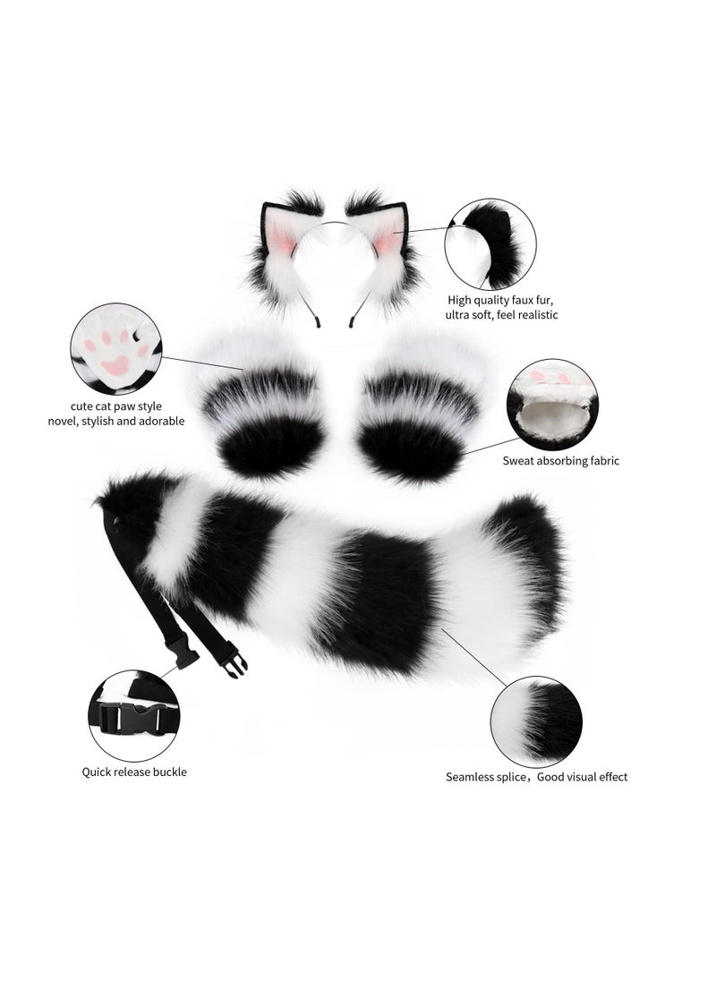 Generic - Orange Faux Fur Cat Ears & Wolf Fox Tail Set for Cosplay, Anime Parties - Cute Hair Clip Headdress - Image 1