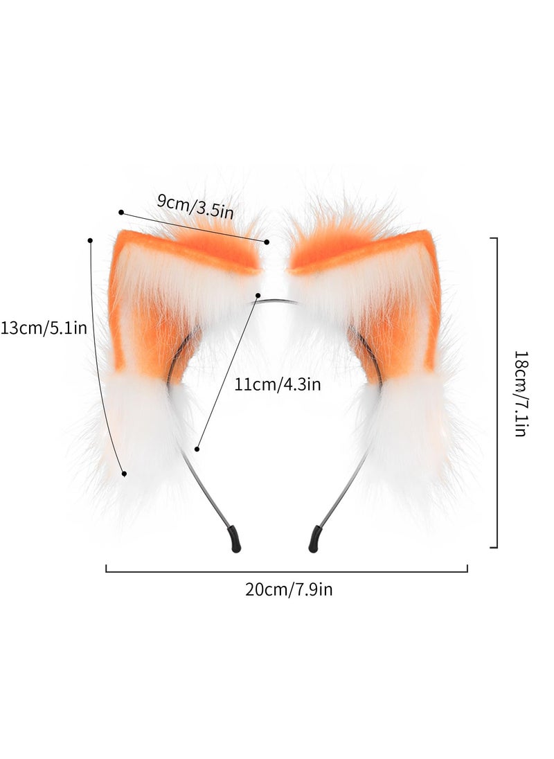 Generic - Orange Faux Fur Cat Ears & Wolf Fox Tail Set for Cosplay, Anime Parties - Cute Hair Clip Headdress - Image 1