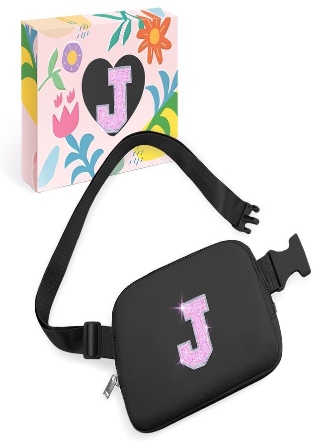 COSHAYSOO Small Waist Fanny Pack Belt Bag with Initial Letter Patch Adjustable Strap for Women Teen Girl Traveling Gym Hiking, Crossbody Travel Purse Cross Body Trendy Preppy Pouch, Black, Small, J - Image 1