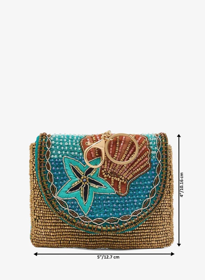 Ginger Boutique Blue Embroidered Beaded Beach Inspired Bag Charm for Women | Best Price UAE