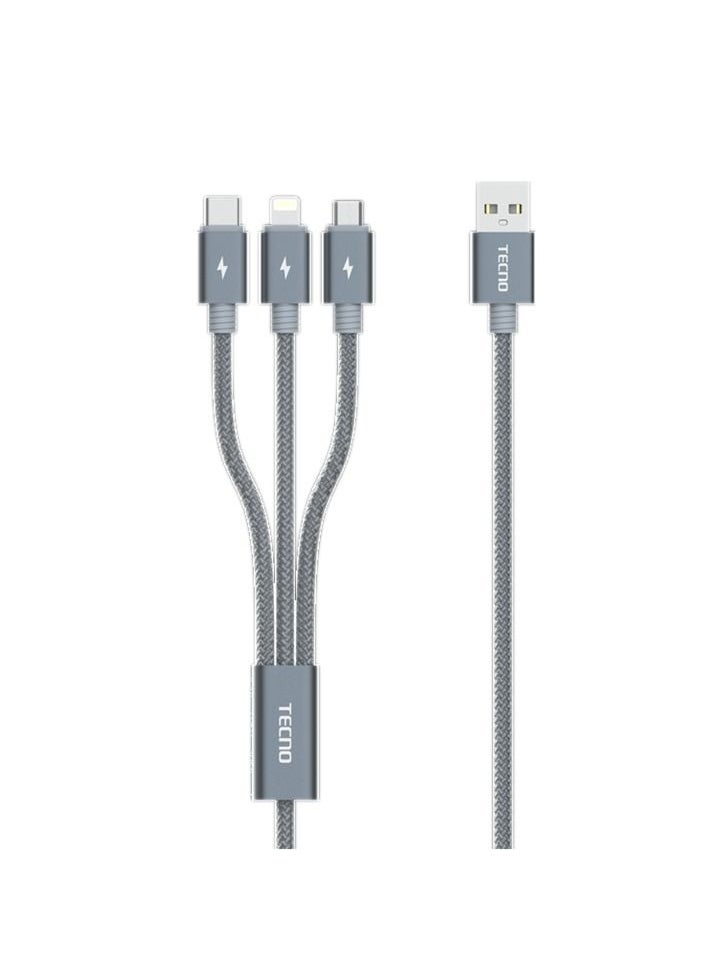 TECNO - TECNO 3-in-1 Multi Fast Charging Cable ASICEN 3Pack 5Ft 3-in-1 Nylon Braided Fast USB Charger Cord for IP/Type C/Micro USB Port for Phone 13 Pro Max/12/11/Xs/X/8/7/6/se/Samsung - Image 1