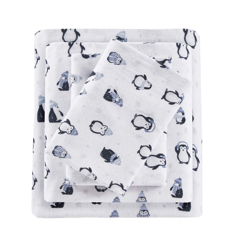 Intelligent Design Intelligent Design Cozy Soft 100 Cotton Flannel Print Animals Stars Cute Warm Ultra Soft Cold Weather Sheet Set Bedding Twin XL Blue Penguins 3 Piece 