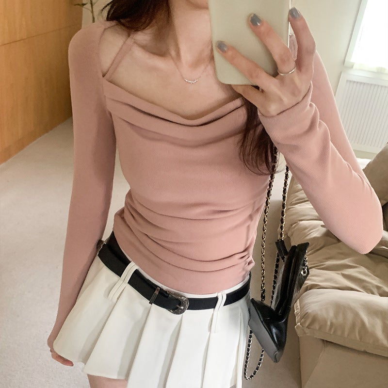 2024 New Chic Halter Neck Fleece Crop Top for Women Blue - Image 3