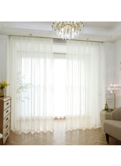 RATSAW 2 PCS Window Sheer Curtains Long Panels Sheer Curtains with Ring Top Elegant Drapes Sheer Curtain Clear Transparent Basic Rod Pocket Panel Decor for Bedroom Living Room Yard Kitchen  - Image 1