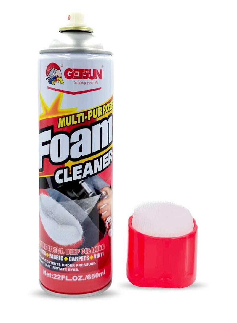 Getsun Multi-Purpose Foam Cleaner Spray 650ml for Car Interior & Home Surfaces, Upholstery, Fabric, Carpet, Leather, Vinyl Cleaner, Dashboard Seat Cleaner, Stain Remover Foam, Deep Cleaning Aerosol, Multipurpose Cleaning Spray for Auto & DIY Use - Image 5