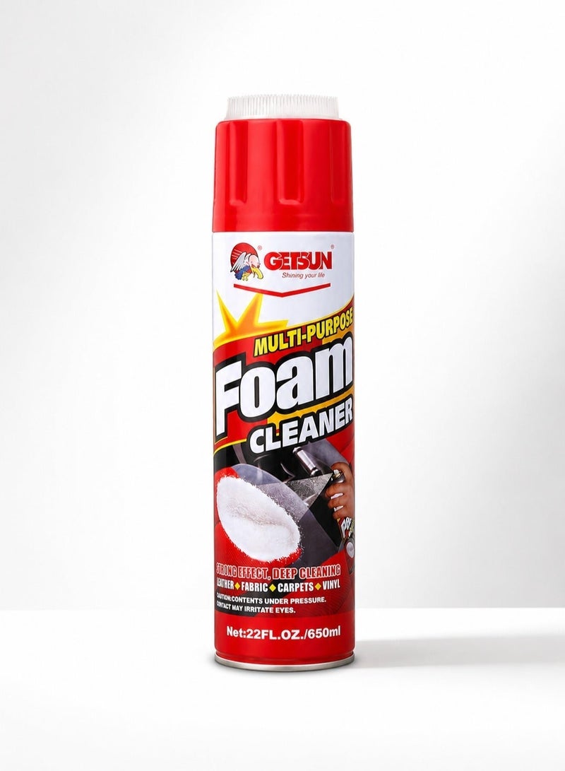 Getsun Multi-Purpose Foam Cleaner Spray 650ml for Car Interior & Home Surfaces, Upholstery, Fabric, Carpet, Leather, Vinyl Cleaner, Dashboard Seat Cleaner, Stain Remover Foam, Deep Cleaning Aerosol, Multipurpose Cleaning Spray for Auto & DIY Use - Image 1