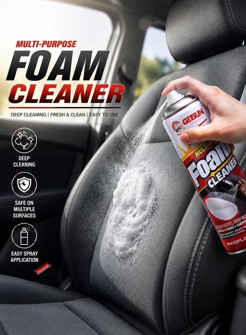 Getsun Multi-Purpose Foam Cleaner Spray 650ml for Car Interior & Home Surfaces, Upholstery, Fabric, Carpet, Leather, Vinyl Cleaner, Dashboard Seat Cleaner, Stain Remover Foam, Deep Cleaning Aerosol, Multipurpose Cleaning Spray for Auto & DIY Use - Image 3