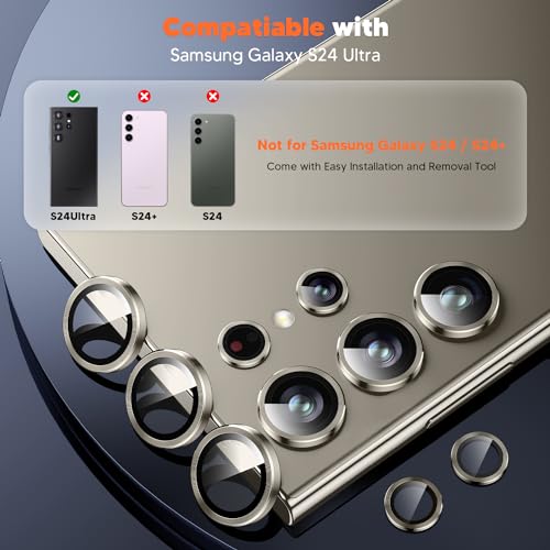 Hoerrye for Samsung Galaxy S24 Ultra Camera Lens Protector, Case-Friendly, Ultra-HD 9H Tempered Glass Screen Protector, Anti-Scratch, Space Titanium Military-Grade Drop Protection, Titanium Gray - Image 2