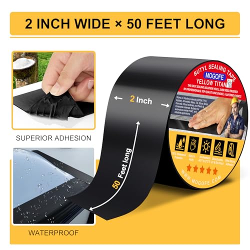 MOGOFE RV Roof Sealant Tape Black, 2 Inch x 50 Feet RV Repair Roof Sealer Seal Tape UV-Resistant Waterproof Sealant Tape for RV Repair, Camper, Trailer, Boat Sealing, Leaking Roof, Window - Image 2