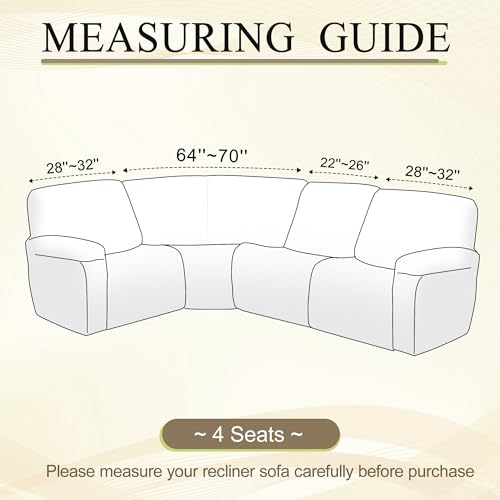 ROFASVCO 100% Waterproof Reclining Sectional Couch Covers Fleece Stretch 4-Piece L Shape Recliner Sofa Cover Washable Non Slip Corner Couch Cover Recliner Slipcovers Protector (4 Seat, Denim Blue) - Image 3