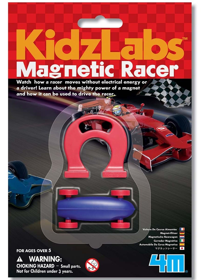 4M KidzLabs Magnetic Racer – Build & Race a Magnet-Powered Car – Educational STEM Toy for Kids Ages 5+ – Learn Magnetism & Motion Through Play | 00-03290