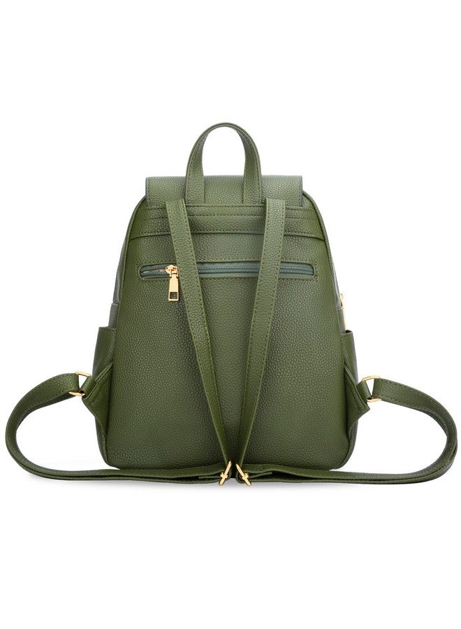 KKXIU Quilted Trendy Leather Backpack Purse for Women and Ladies Shoulder Travel Daypacks Bags (Olive) - Image 4