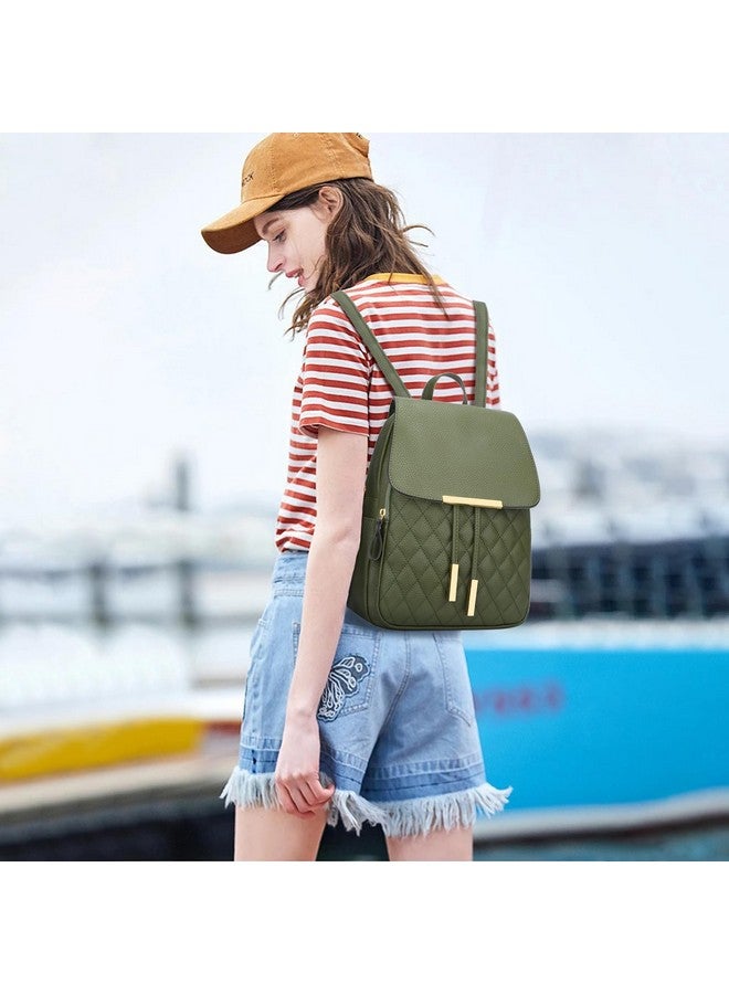 KKXIU Quilted Trendy Leather Backpack Purse for Women and Ladies Shoulder Travel Daypacks Bags (Olive) - Image 1