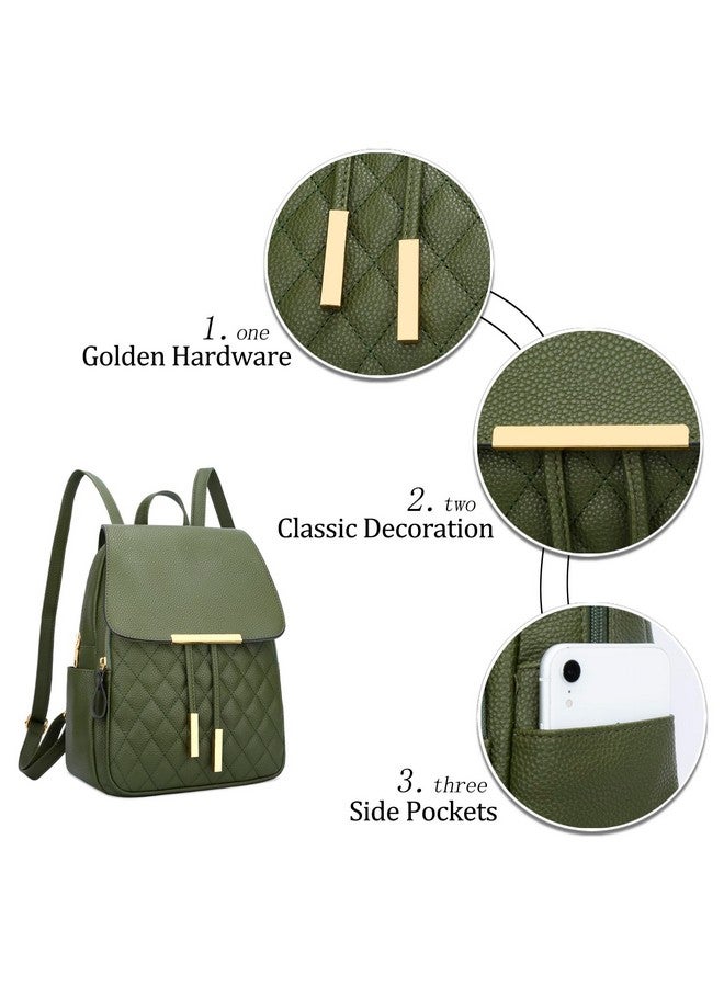 KKXIU Quilted Trendy Leather Backpack Purse for Women and Ladies Shoulder Travel Daypacks Bags (Olive) - Image 2