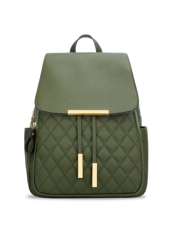 KKXIU Quilted Trendy Leather Backpack Purse for Women and Ladies Shoulder Travel Daypacks Bags (Olive) - Image 3