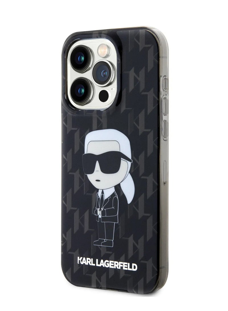 كارل لاغرفيلد جراب IML صلب لهاتف آيفون 16 برو مع شعار Ikonik / حماية من السقوط / تصميم نحيف / قبضة مريحة - أسود - Image 2