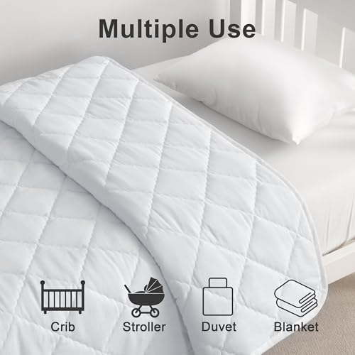 BEDSUM 100% Brushed Microfiber Down Alternative Toddler Comforter, Ultra Soft Lightweight and Warm Breathable Crib Quilted Blanket for Nursery Stroller Bed, 39x47 Inches, White - Image 3