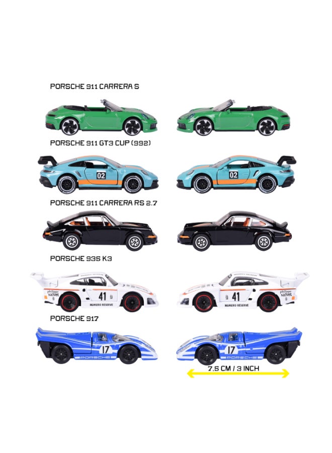 Majorette Porsche 5 Diecast Giftpack, 5 Officially Licensed Porsche Model Cars, 1:64 Scale Metal Toy Vehicles with Freewheel and Opening Parts, 7.5 cm, Ages 3+ - Image 5