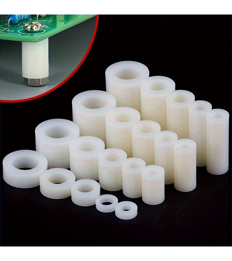 White M5 200 Pcs ABS Non Threaded Spacer Round Hollow Standoff for PCB Board Screw Bolt Durable Plastic Insulating Spacers for Electronics and Mechanical Applications Uniform Cylindrical Shape - Image 1