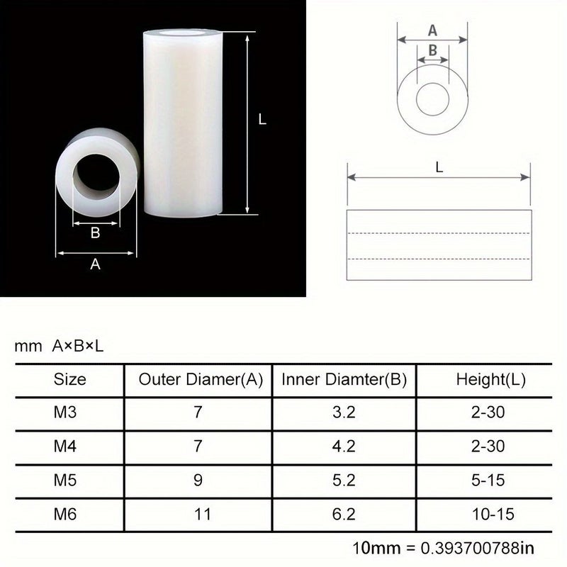 White M5 200 Pcs ABS Non Threaded Spacer Round Hollow Standoff for PCB Board Screw Bolt Durable Plastic Insulating Spacers for Electronics and Mechanical Applications Uniform Cylindrical Shape - Image 2
