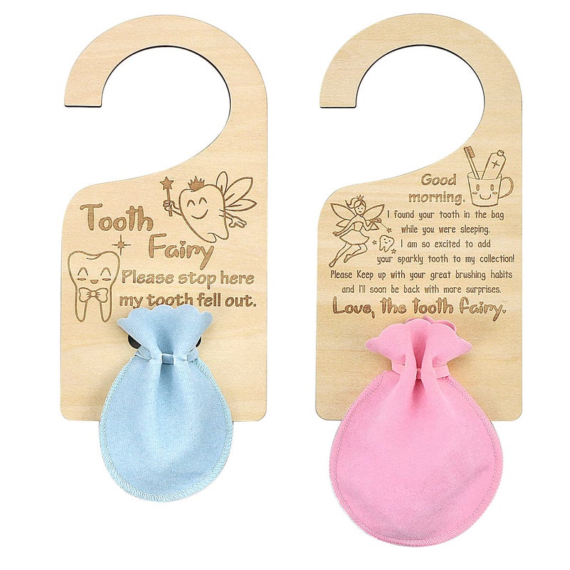 MoonBrush MoonBrush Tooth Fairy Door Hanger Set with Tooth Bags Encourage Gift for Lost Teeth Kids 4 Piece Set 