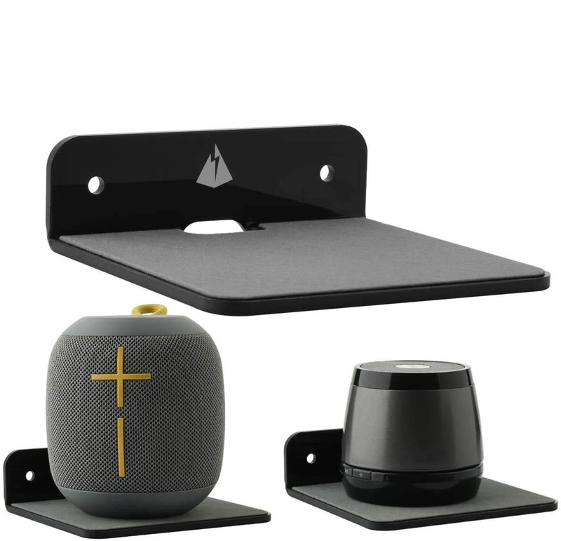 TXEsign Small Wall Shelf Speaker Stand, Mount for Webcam, Cell Phones, Mesh Router, Display Shelf Acrylic (Black) - Image 2