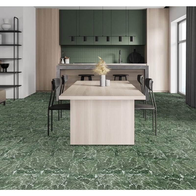 Achim Nexus Self Adhesive Vinyl Floor Tiles, 20 Tiles - 12'' x 12'', Forest Marble Peel & Stick, DIY Flooring for Kitchen, Dining Room, Bedrooms Bathrooms by Achim Home Decor, Dark Green with White Vein - Image 2