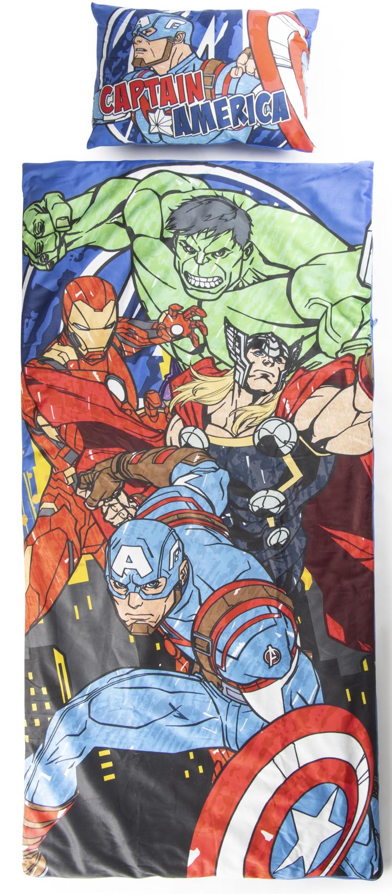 Jay Franco Kids Slumber Bag and Pillow - 54 x 27 Inch Comfy Indoor Sleeping Bag for School and Sleepovers  2 Piece Set  Blue - Avengers - Image 1