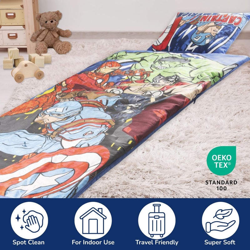 Jay Franco Kids Slumber Bag and Pillow - 54 x 27 Inch Comfy Indoor Sleeping Bag for School and Sleepovers  2 Piece Set  Blue - Avengers - Image 3