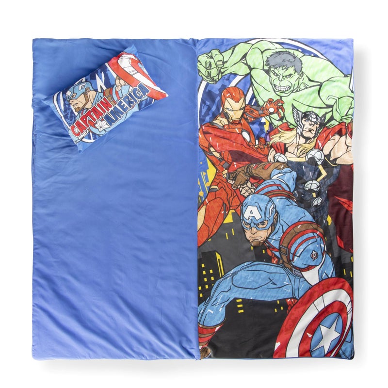Jay Franco Kids Slumber Bag and Pillow - 54 x 27 Inch Comfy Indoor Sleeping Bag for School and Sleepovers  2 Piece Set  Blue - Avengers - Image 4
