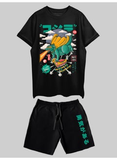 THREADCURRY طقم THREADCURRY Comiczilla المطبوع للرجال - تي شيرت كبير الحجم بأكمام نصفية وشورت  - Image 1