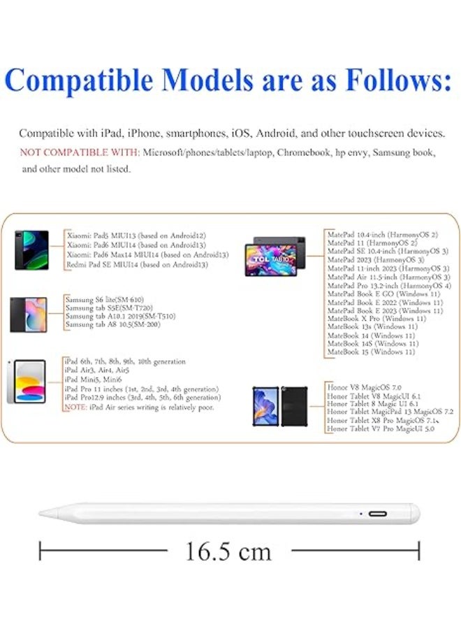 Stylus Pen for Touch Screens – Compatible with Android, Samsung, Huawei Tablets & Phones, Capacitive with 2 Replacement Tips, Palm Rejection, White - Image 2