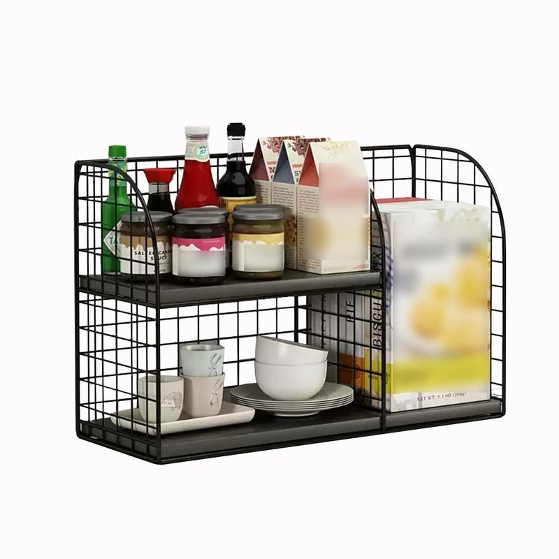 Genaric Coffee Bar Accessory Spice Rack Kitchen Counter Rack 2 Tier Mug for Countertop Condiments Cups Creamers Syrups (Color : Black, Size : 40 * 16 * 25cm)