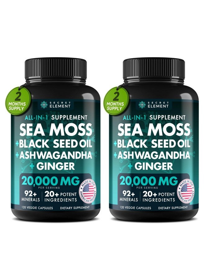 SECRET ELEMENT عبوة 2 من طحالب البحر الأيرلندية وزيت بذور الكمون الأسود وأشواغاندا والزنجبيل، 20,000 ملغ كبسولات، طحالب البحر وزيت بذور الكمون الأسود وأشواغاندا وجذر الأرقطيون، مكمل شامل، 240 كبسولة - Image 1