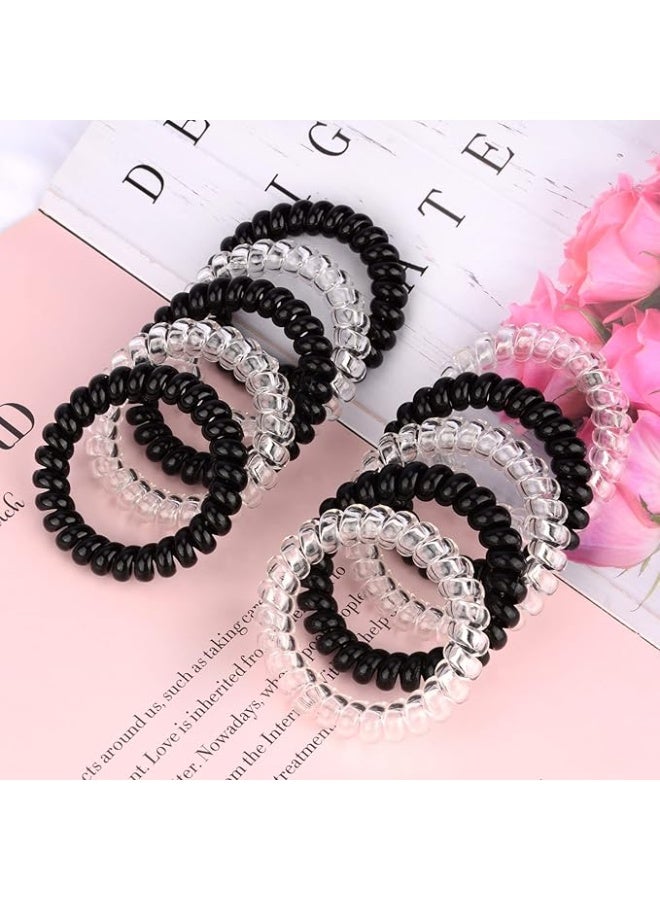 Spiral hair ties, black and clear, elastic hair bands, multi-purpose set, 4 pieces - Image 5