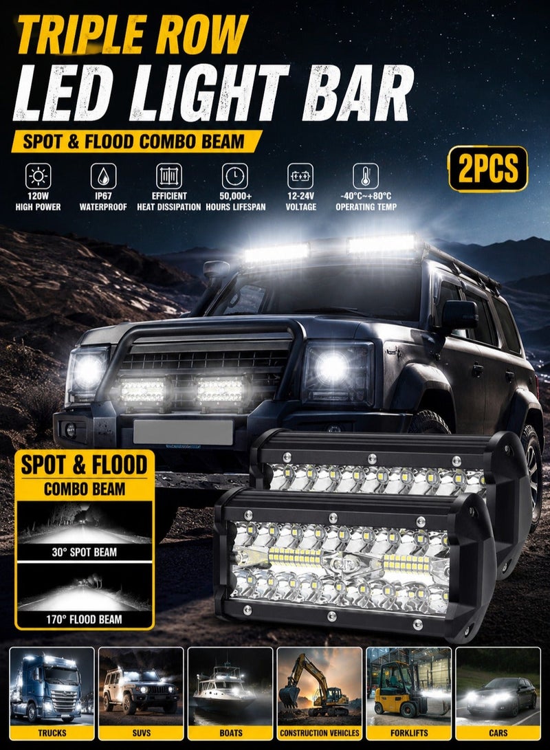 Bukela 2PCS 7 Inch 120W LED Light Pods, 6000K Amber/White Dual Color, 6 Modes (Strobe/Fog/Offroad/Warning), Memory Function, Waterproof, with Wiring Harness for Trucks, Jeeps, Motorcycles - Image 1