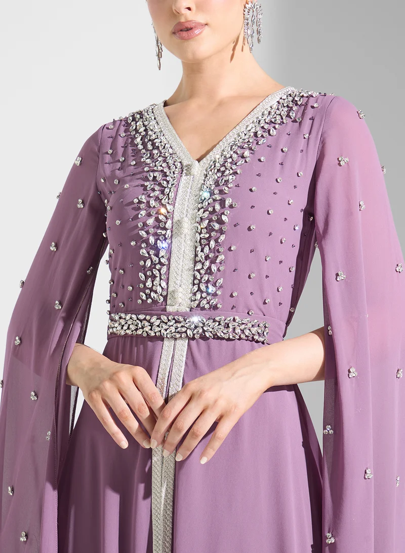 Akadia Fashion EMBELLISHED FLUTE SLEEVE CHIFFON KAFTAN