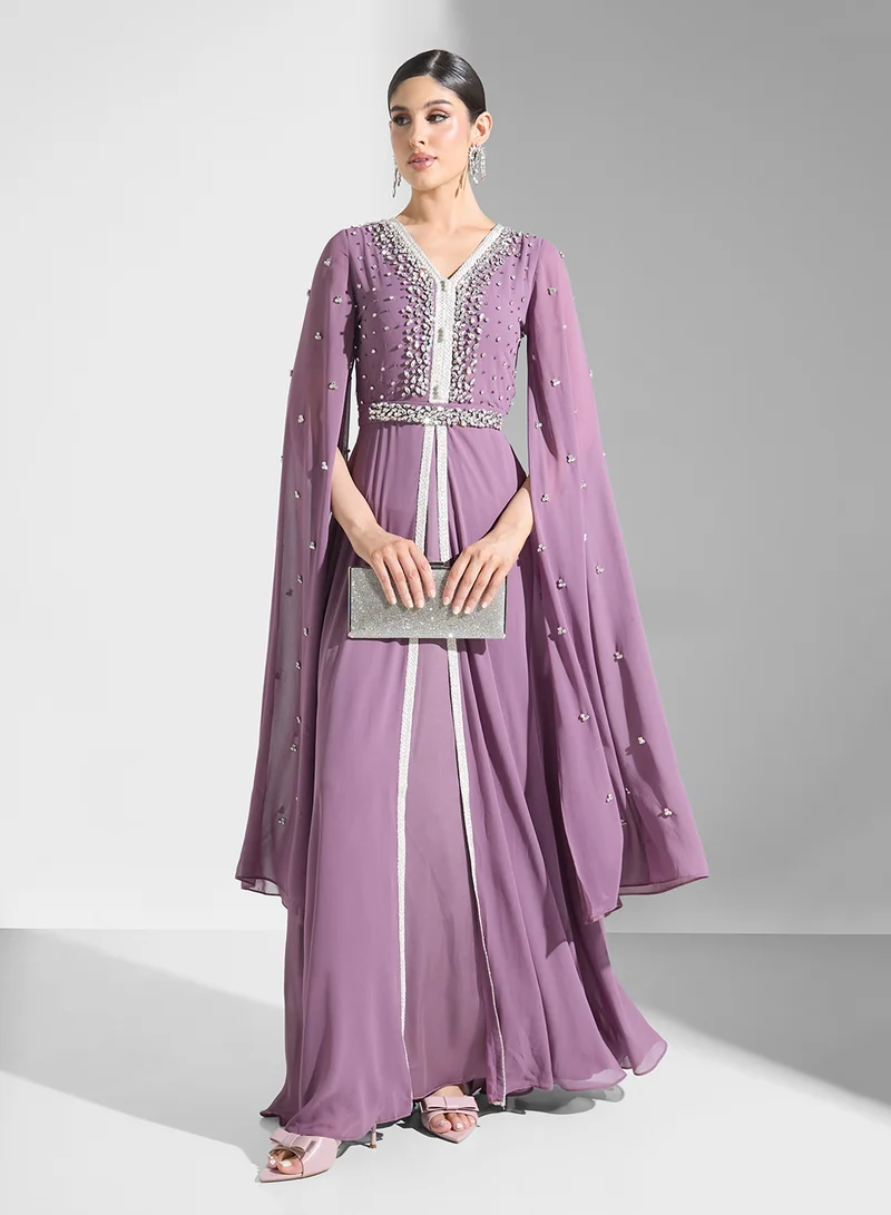 Akadia Fashion EMBELLISHED FLUTE SLEEVE CHIFFON KAFTAN