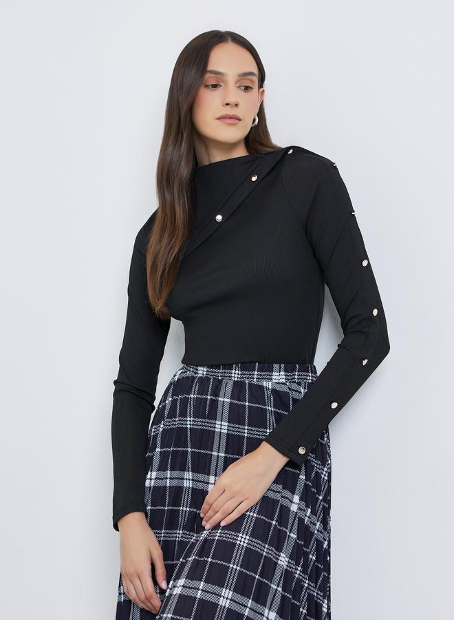 Styli Buttoned Detail Long Sleeve Top - Image 1