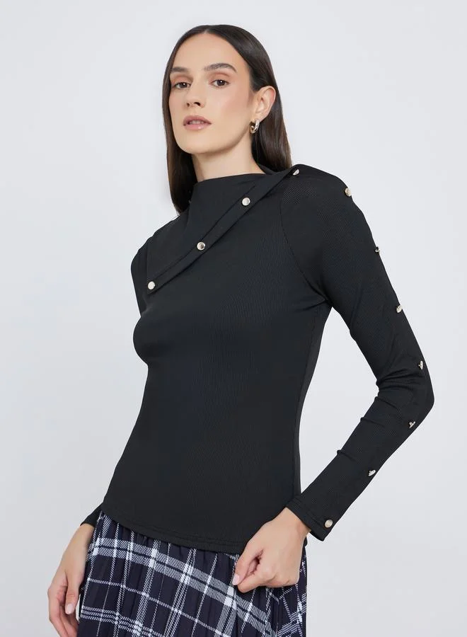Styli Styli Buttoned Detail Long Sleeve Top