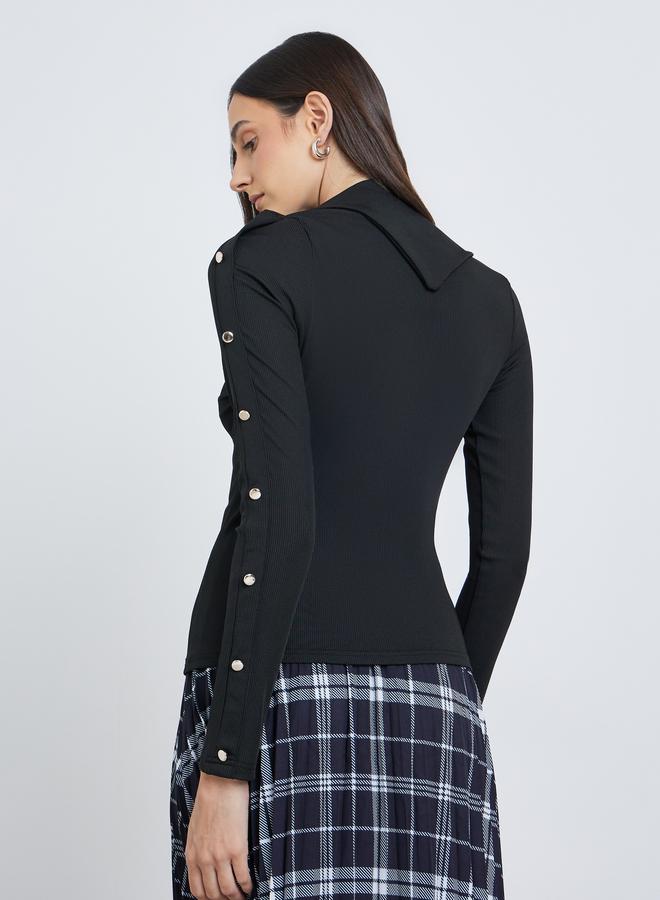 Styli Buttoned Detail Long Sleeve Top - Image 5