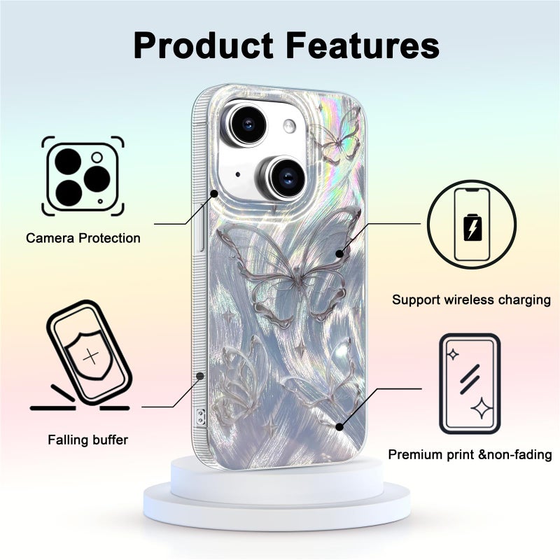 I-MGAE-IN-AR Compact Case for iPhone 15 Shiny Silver Butterfly Design,Cute Trendy Soft Slim TPU Shockproof Protective Phone Cases Cover for Women Girls Aesthetic Glitter - Image 4